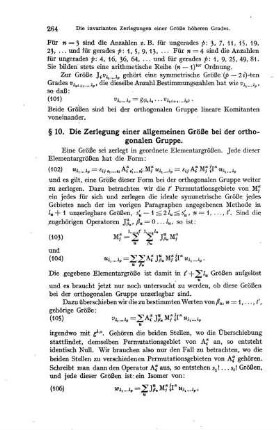 § 10. Die Zerlegung einer allgemeinen Größe bei der orthogonalen Gruppe.