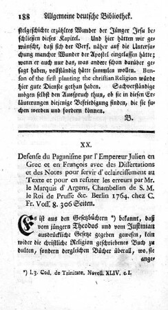 XX. Defense du Paganisme par l´Empereur Julien.