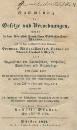 Band 1: Hochstift Münster, von 1359 bis 1762