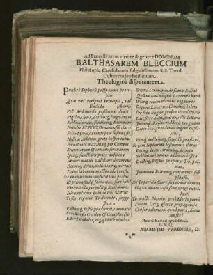 Ad Praecellentem virtute & genere Dominum Balthasarem Bleccium ...