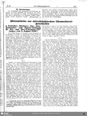 Aktenstücke zur Mittelfränkischen Uhrmachereigeschichte (5)