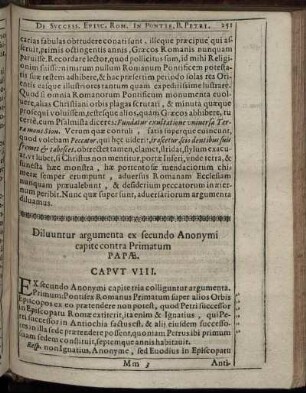 CaputVIII. Diluuntur argumenta ex secundo Anonymi capite contra Primatum Papæ.