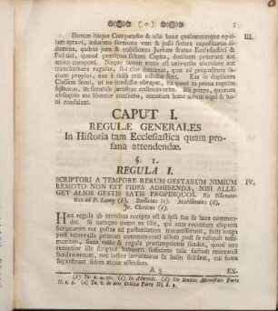 Caput I. Regulae Generales In Historia tam Ecclesiastica quam profana attendendae.