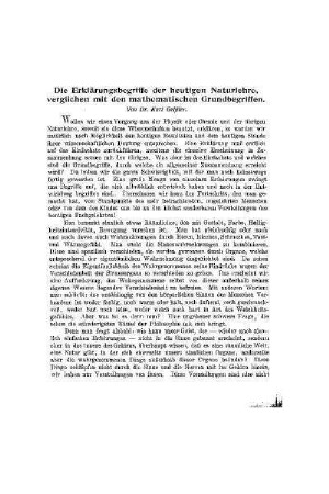 Die Erklärungsbegriffe der heutigen Naturlehre, verglichen mit den mathematischen Grundbegriffen