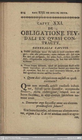 Caput XXI. De Obligatione Feudali Ex Quasi Contractu