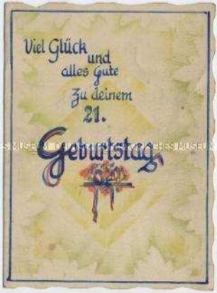 Handgezeichnete und -geschriebene Geburtstagskarte aus dem PW Camp Livingstone (Louisiana) - Personenkonvolut