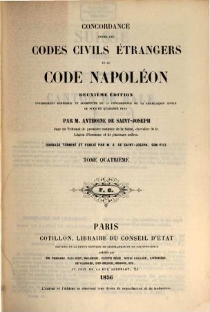 Concordance entre les codes civils étrangers et le Code Napoléon. 4