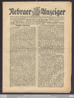 Nebraer Anzeiger : amtliches Blatt des Magistrats, der Polizeiverwaltung und des Amtsgerichts der Stadt Nebra