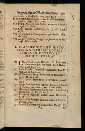 Chronologici Et Historiae Universalis Scriptores In Octavo Et Minori Forma.