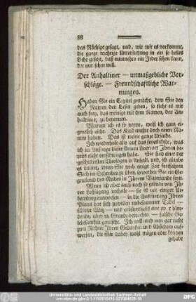 Der Anhaltiner - unmaßgebliche Vorschläge. - Freundschaftliche Warnungen.