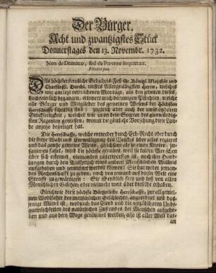 Acht und zwanzigstes Stück Donnerstages den 13. Novembr. 1732.