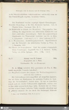 No. 3. Sitzung vom 22. Februar 1884