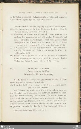 No. 3. Sitzung vom 22. Februar 1884