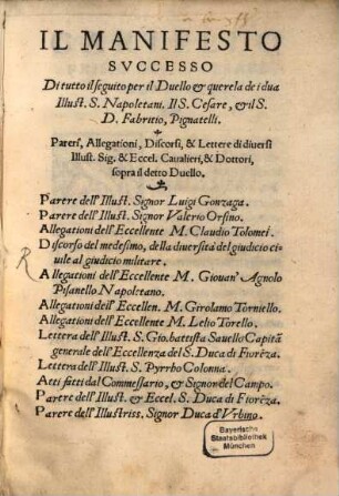 Il Manifesto successo di tutto il seguito per il Duello de ... Pignatelli