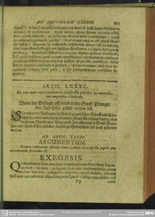 Artic. LXXXV. De reo ante executionem in conspectu in numellis, aut compedibus exhibendo. Wann der Beklagte offentlich in den Stock, Pranger oder Hals-Eisen gestellet werden soll
