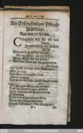 Am Ersten Heiligen Pfingst-Feyertag, Aus dem 87 Psalm.