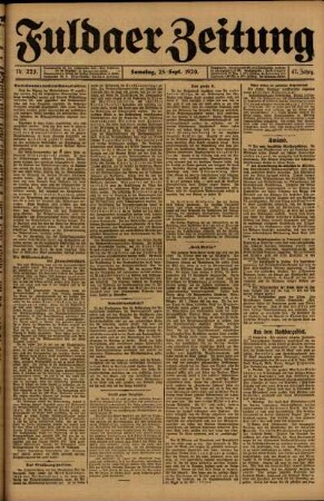 Erste Ausgabe vom Samstag, den 25. September 1920.