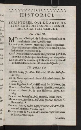 239-243, Scriptores, Qui de Arte Historica er Methodo Legendi Historias Scripserunt