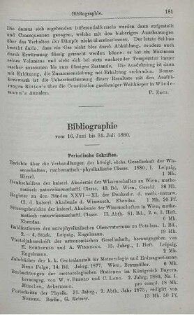 Bibliographie vom 16. Juni bis 31. Juli 1880.