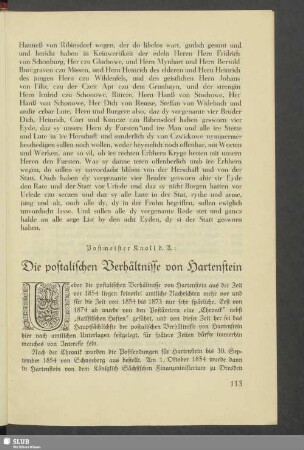 Die postalischen Verhältnisse von Hartenstein : Postalischen Verhältnisse von Hartenstein