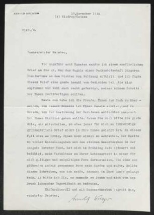 Brief von Arnold Krieger an Gerhart Hauptmann