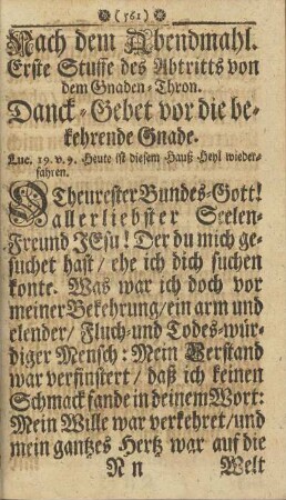 Erste Stuffe des Abtritts von dem Gnaden-Thron. Danck-Gebet vor die bekehrende Gnade.