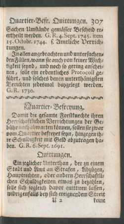 Quartier-Befreyung - Quittungen