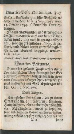 Quartier-Befreyung - Quittungen