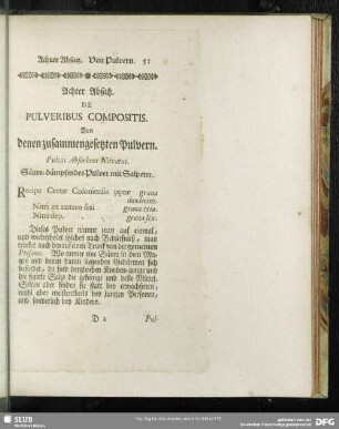Achter Absatz. De Pulveribus Compositis. Von denen zusammengesetzten Pulvern