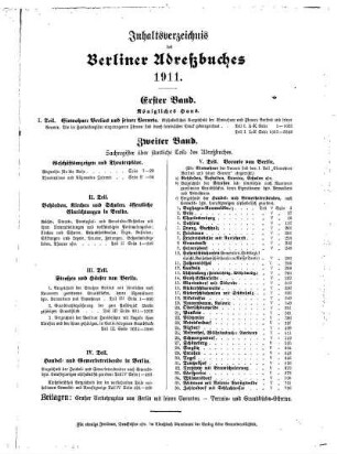 Inhaltsverzeichnis des Berliner Adreßbuchs 1911
