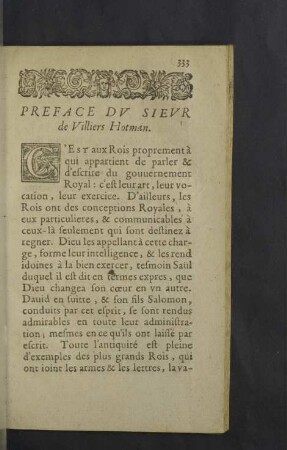 Preface du Sieur de Villiers Hotman.