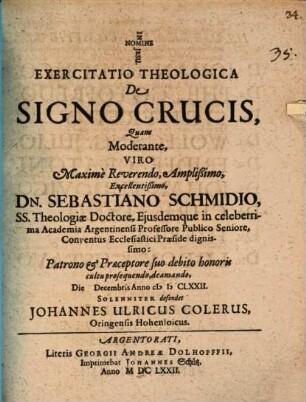 Exercitatio theol. de signo crucis
