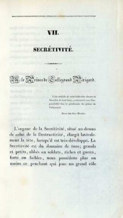 VII. Secrétivité. M. le Prince de Talleyrand Périgord