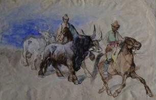Pferd, Büffel und zwei Reiter