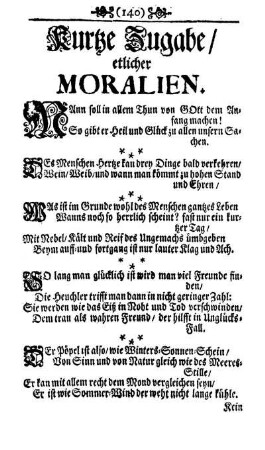 Kurtze Ausgabe etlicher Moralien.