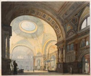 Ausstellungspalast für Berlin Schinkelwettbewerb 1881: Perpektivische Ansicht: Kuppelsaal des zentralen Ausstellungspalastes (sog. Repräsentationsraum)
