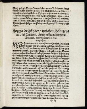 BIIIr-BIIIv Forma deß Eydes, welchen Heinricus IIII. ... allen Ständen der Kronen gethan