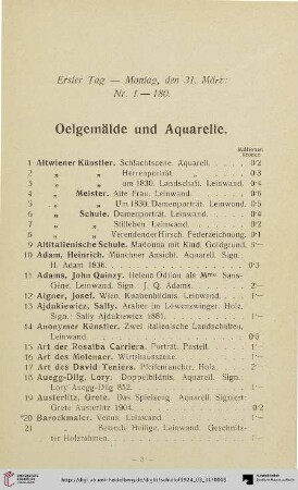 Oelgemälde und Aquarelle (Nr. 1-180)