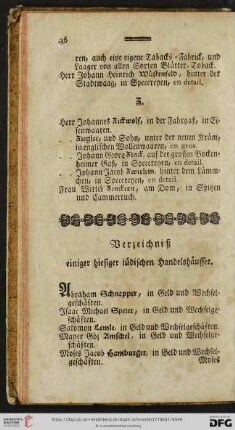 Verzeichniß einiger hiesiger jüdischen Handelshäusser