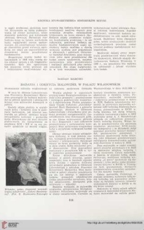 18: Badania i odkrycia malowideł w pałacu wilanowskim : (streszczenie referatu wygłoszonego na zebraniu naukowym Oddziału Warszawskiego w dniu 18.X.1956 r.)