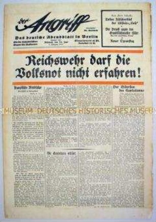 Berliner NS-Tageszeitung "Der Angriff" u.a. zur Besoldung der Reichswehr und über Freimaurerlogen ("Volksfeinde")