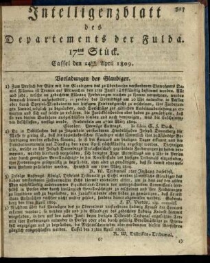 17tes Stueck, den 24ten April 1809