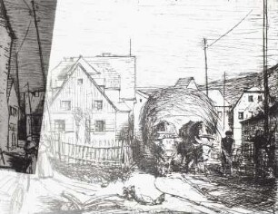 Dorfstraße mit Ochsenfuhrwerk
