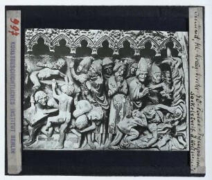 Schwäbisch Gmünd, Heilig-Kreuz-Münster : Südliches Chorportal, Tympanon, Weltgericht (Ausschnitt: Verdammte)