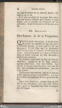 XI. Section. Des Injures, & de la Vengeance