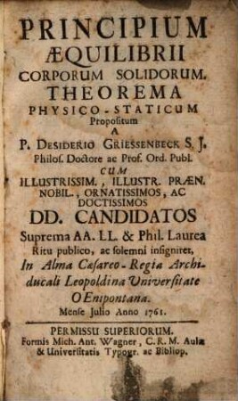Principium aequilibrii corporum solidorum : theorema physico-staticum