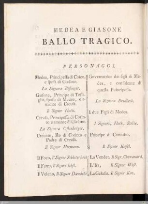 Medea E Giasone. Ballo Tragico. / Medee Et Jason. Ballet Tragique.
