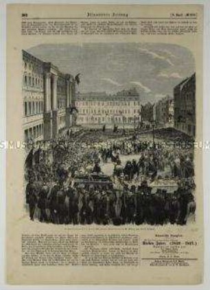Leichenbegängnis für die Märzgefallenen am 22. März 1848 - Seite aus: "Illustrirte Zeitung", Leipzig 1848 (Nr. 250, X. Bd., p. 253)