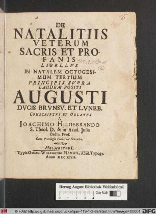 De Natalitiis Veterum Sacris Et Profanis Libellus