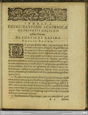 Exercitationis Academicae De Privatis Delictis. Actus Primus. De Furtis Et Rapina